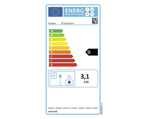 Étiquette énergétique Vaillant VGR 30F/4 X avec classe d’efficacité énergétique D et 3,1 kilowatts