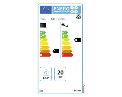 Vaillant Energielabel VCW DE 194/4-5 A-H mit Energieeffizienzklasse C