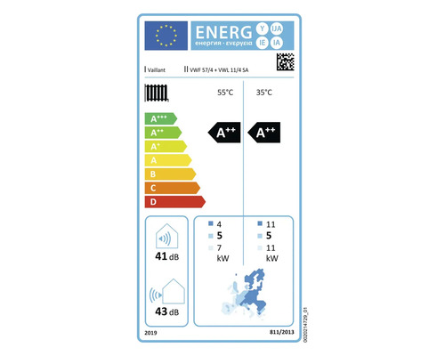 Étiquette énergétique Vaillant VWF 57/4 plus VWL 11/4 SA