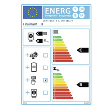 Étiquette énergétique Vaillant avec classe d'efficacité énergétique C pour le chauffage et B pour l'eau chaude
