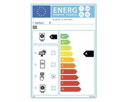 Energielabel Vaillant VC 15CS/1 -5, VRC 720/2, Energieeffizienzklasse A