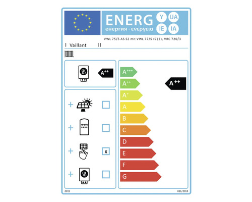 Energielabel für Vaillant VWL 75/5 AS S2 mit VWL 77/5 IS (2), VRC 720/3