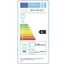 Étiquette énergétique pour four PKM BIC3 I-GK-IX-2 avec classe d''efficacité énergétique A, consommation électrique de 0,76 kilowattheure par cycle et volume de 59 litres