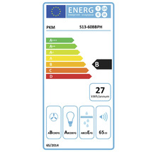 Étiquette d''efficacité énergétique PKM S13-60BBPH, classe d''efficacité énergétique B, consommation d''énergie annuelle 27 kWh, émissions sonores 65 décibels