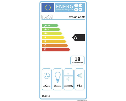 PKM Energielabel S23-60 ABPX mit Energieeffizienzklasse A