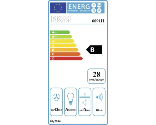 Étiquette énergétique PKM 6091H avec classe d'efficacité énergétique B