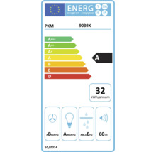 Étiquette énergie PKM 9039X avec classe d'efficacité énergétique A, consommation d'énergie annuelle de 32 kWh et niveau sonore de 60 dB