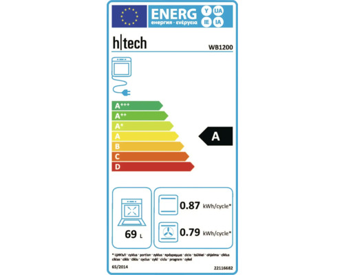 Étiquette énergétique pour un four H-Tech avec la classe d'efficacité énergétique A.