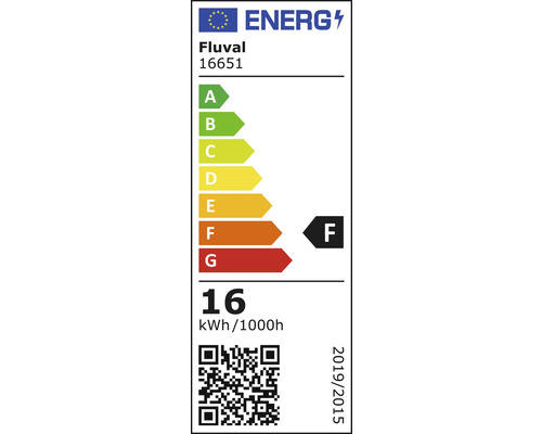 Étiquette énergétique Fluval F, 16 kilowattheures pour 1000 heures