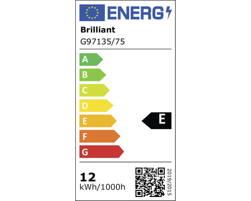 Étiquette énergie de la marque Brilliant, modèle G97135/75, classe d''efficacité énergétique E
