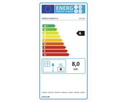 Energielabel mit der Effizienzklasse A und einem Verbrauch von 8,0 kW.