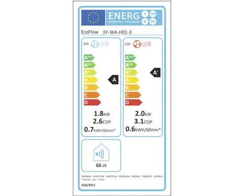 Étiquette énergétique pour EcoFlow EF-WA-H01-3 avec classe d'efficacité énergétique A