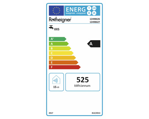Rotheigner Energieetikett A mit einem Jahresverbrauch von 525 Kilowattstunden