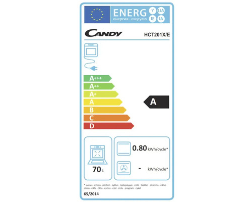 Candy Logo Energieetikett mit Energieeffizienzklasse A, 70 Liter Volumen und 0,80 Kilowattstunden pro Zyklus