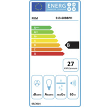 PKM Energielabel S13-60BBPH mit Energieeffizienzklasse B, einem jährlichen Energieverbrauch von 27 Kilowattstunden und einer Lautstärke von 65 Dezibel