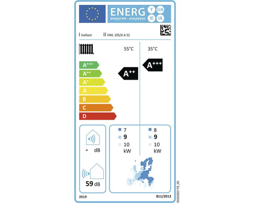 Étiquette énergétique Vaillant avec classe d'efficacité énergétique A+++