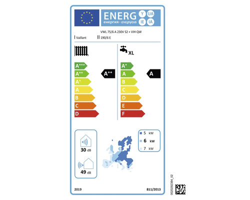 Vaillant Energielabel mit Energieeffizienzklasse