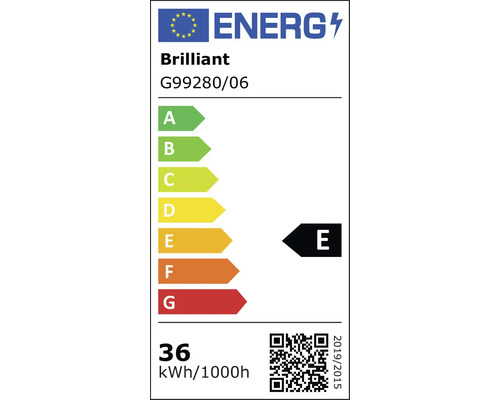 Étiquette énergétique de la marque Brilliant avec la classe d'efficacité énergétique E
