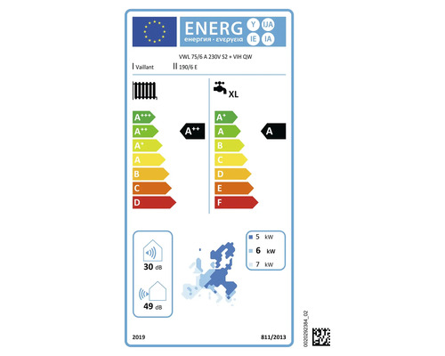 Vaillant Energielabel mit Energieeffizienzklasse
