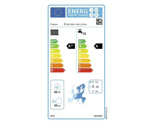 Vaillant Energielabel mit Energieeffizienzklasse A bis A+++