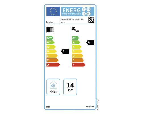 Energielabel für Vaillant ecoCOMPACT VSC 146/4-5 150 mit Energieeffizienzklasse A