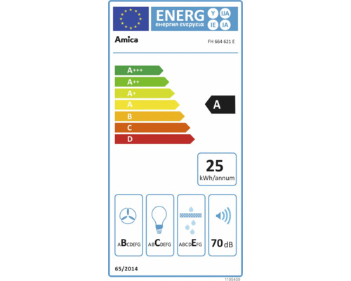 Amica Energielabel A, 25 Kilowattstunden pro Jahr, 70 Dezibel