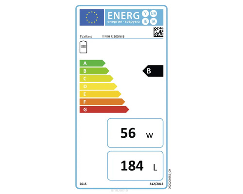 Étiquette énergétique Vaillant B, 56 watts, 184 litres
