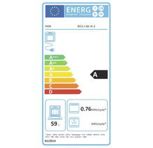 Étiquette énergétique PKM avec classe d'efficacité énergétique A, volume de 59 litres et consommation électrique de 0.76 kilowattheure par cycle
