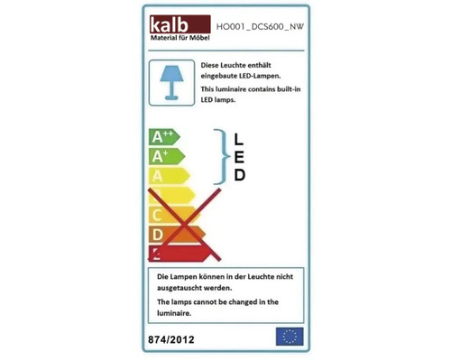 Étiquette énergie européenne pour luminaires avec lampes LED intégrées de classe énergétique A++ à A. Les lampes ne sont pas remplaçables.