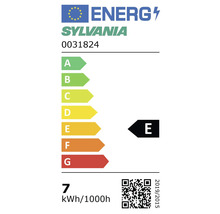 Étiquette énergétique UE pour Sylvania 0031824, classe d'efficacité énergétique E, consommation 7 kilowattheures pour 1000 heures.