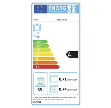 Étiquette énergétique européenne PKM EHS8-2KBIX, classe A, volume 65 litres, consommation 0,71 kilowattheures par cycle.