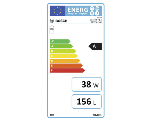 Logo Bosch, classe d'efficacité énergétique A, consommation électrique 38 watts, capacité 156 litres
