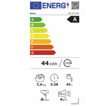 Étiquette énergie UE pour lave-linge Amica WA 474 082, classe A, 44 kilowattheures pour 100 cycles, 7 kilogrammes, 45 litres, 72 décibels.