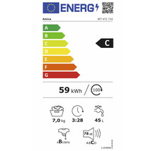 Label énergétique européen Amica WT 472 710 : classe C, 59 kilowattheures pour 100 cycles, capacité 7 kilogrammes, 45 litres consommation d'eau.