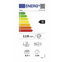 Étiquette énergie UE pour Amica WTP 483 100 : classe énergétique D, 119 kilowattheures pour 100 cycles, 8 kilogrammes, 64 décibels.