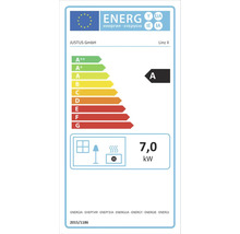 EU-Energielabel für JUSTUS GmbH Linz II, Energieeffizienzklasse A, Wärmeleistung 7,0 Kilowatt.