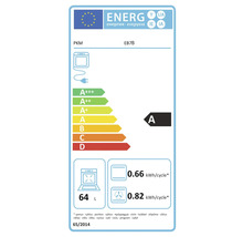 Étiquette énergie UE PKM EB7B. Classe A. Consommation 0,66 kilowattheure conventionnel et 0,82 chaleur tournante par cycle. Volume 64 litres.