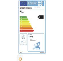 Étiquette énergie UE Stiebel Eltron WWK-I 300 Plus, classe A plus, profil XL, intérieur 59 décibels, consommation 974 kilowattheures par an.