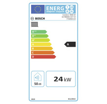Étiquette énergétique Bosch pour chaudière à condensation à gaz Condens 7800i W, classe d'efficacité énergétique A, 24 kilowatts, 50 décibels.