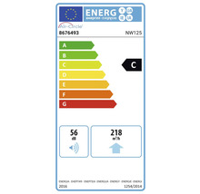 Energielabel der Europäischen Union für Air-Circle NW125 mit Energieeffizienzklasse C, 56 Dezibel und Luftstrom 218 Kubikmeter pro Stunde.