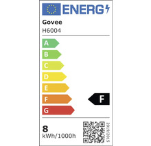 Energielabel der Europäischen Union für Govee H6004, Energieeffizienzklasse F, Energieverbrauch 8 Kilowattstunden pro 1000 Stunden.