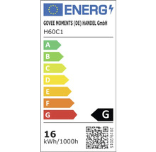 Energielabel der Europäischen Union für Govee Moments H60C1. Energieeffizienzklasse G. Energieverbrauch 16 Kilowattstunden pro 1000 Stunden.