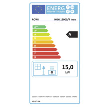 Étiquette énergétique européenne pour ROWI HGH 15000/4 Inox, classe énergétique A, puissance thermique 15,0 kilowatts.