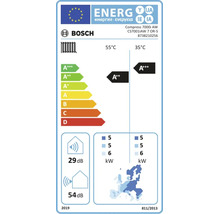 Bosch Energieeffizienzetikett für Wärmepumpe Compress 7000i AW, Energieklasse A plus plus bei 55 Grad und A plus plus plus bei 35 Grad.