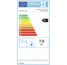 Étiquette énergétique européenne pour Thermia Xena Mini Schwarz, classe d'efficacité énergétique A, puissance thermique 7,0 kilowatts.