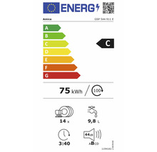 Étiquette énergie européenne Amica lave-vaisselle GSP 544 911 E, classe C, 75 kilowattheures pour 100 cycles, 14 couverts, 9,8 litres, 44 décibels.