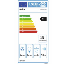 Energielabel für Amica FH 664 635 E. Energieeffizienzklasse A plus plus, jährlicher Verbrauch 13 Kilowattstunden, Geräuschwert 59 Dezibel.