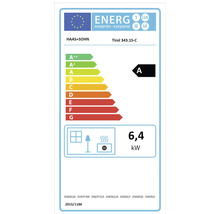 Étiquette énergie UE Haas+Sohn Tirol 343.15-C, classe d efficacité énergétique A, puissance thermique 6,4 kilowatts.