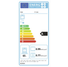 Étiquette énergie four PKM F7-2SA. Classe A, 65 litres. Consommation 0,99 conventionnelle et 0,77 chaleur tournante Kilowattheures par cycle.