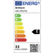 Étiquette d'efficacité énergétique pour Brilliant G81395/05, classe d'efficacité énergétique E, consommation 33 kilowattheures pour 1000 heures.